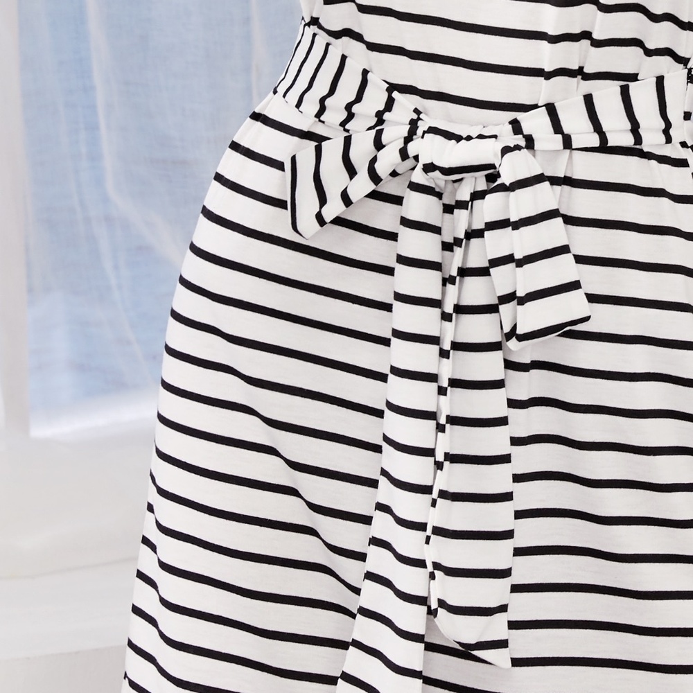 Striped Casual Mini Dress, Belted Front - Picture 5 of 7